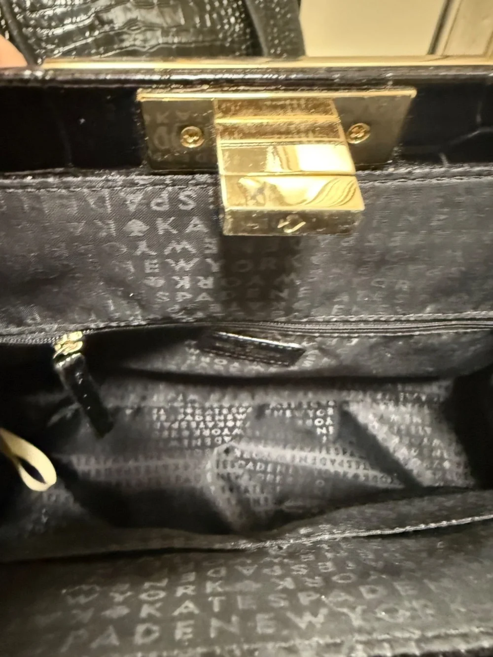 Kate Spade Black Leather Alligator Embossed Handbag